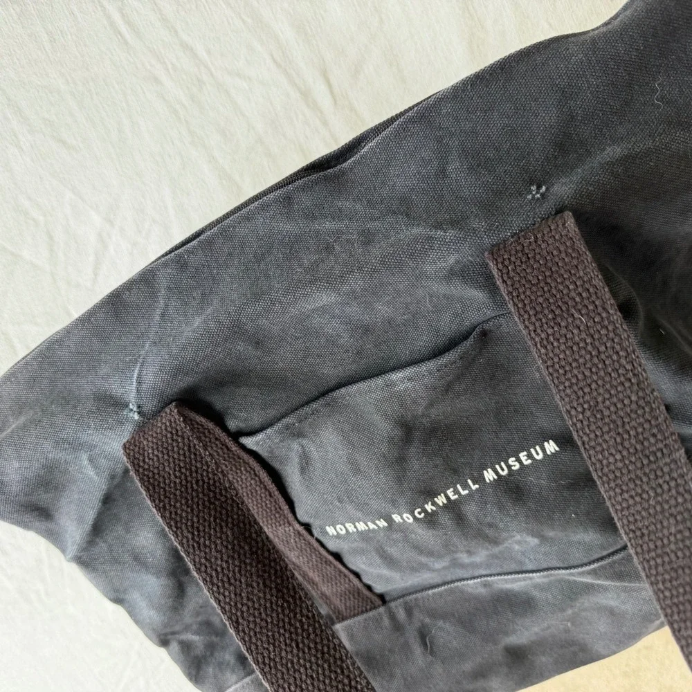 Norman Rockwell Museum Black Canvas Tote Bag Zipper Top Souvenir Travel Bag